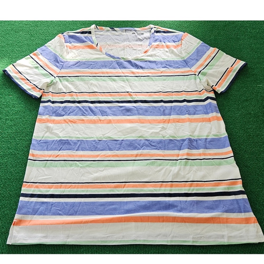 Lands' End Womens Striped Tunic Top‎ Tee Medium Tall M/T Short Sleeve Casual